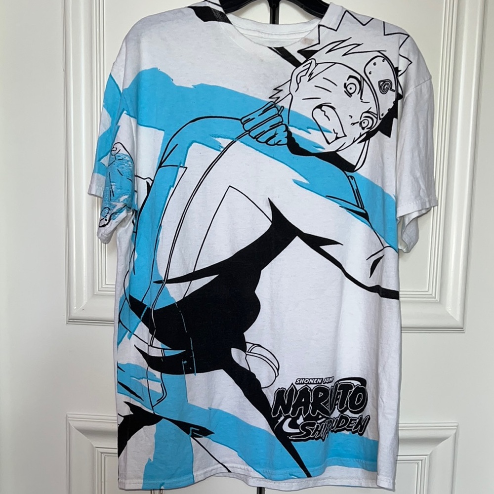 NARUTO SHIPPUDEN Dynamic White and Blue Anime Graphic Tee